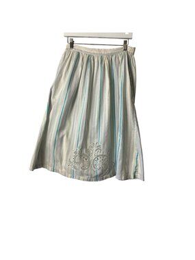 Vintage 100% Cotton Striped Skirt with Embroidered Detail Size M
